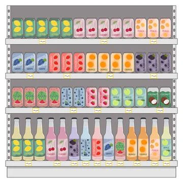 Set of soft drinks in aluminum cans and glass bottles with soda and lemonade  Stock Illustration
