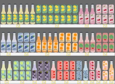 Set of soft drinks in aluminum cans and glass bottles with soda and lemonade  Stock Illustration