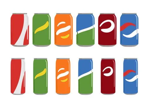 Set of soft drinks in aluminum cans with soda. Carbonated non-alcoholic water Stock Illustration