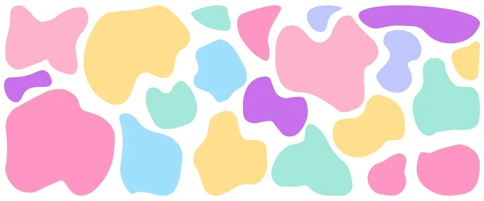 Set of soft pastel abstract blob shapes in pink, mint, yellow and blue. Gen.. Stock Illustration
