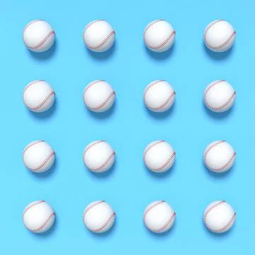 Set of softball or baseball ball lying in row on blue background. Stock Illustration
