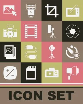 Set Softbox light, Camera timer, shutter, Picture crop photo, roll cartridge Illustrazione stock