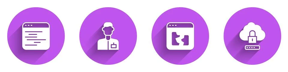 Set Software, Analyst engineer, Broken file and Cloud computing lock icon with 库存插图