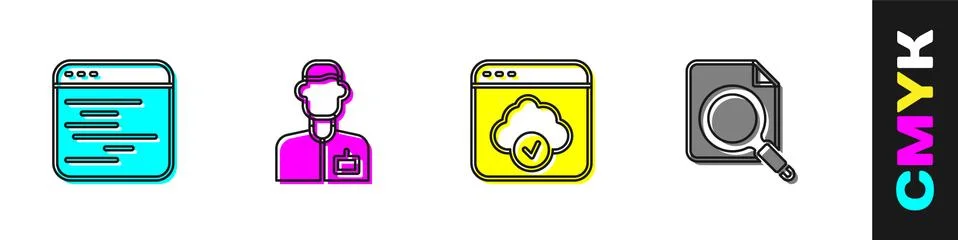 Set Software, Analyst engineer, Cloud technology data transfer and Search Stock Illustration