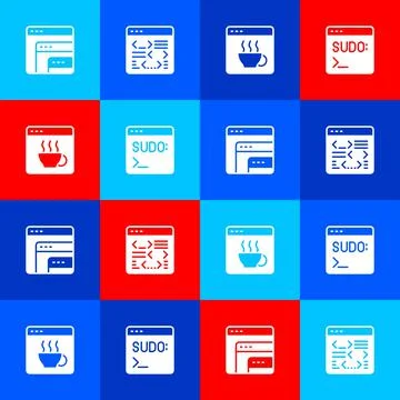 Set Software, , and Code terminal icon. Vector Stock Illustration