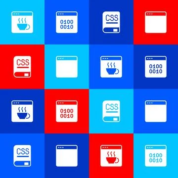 Set Software, Binary code, Books about programming and Browser window icon Stockillustratie