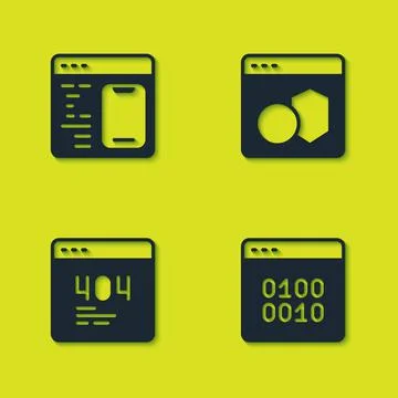 Set Software, Binary code, Page with 404 error and icon. Vector Illustrazione stock