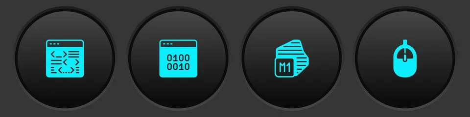 Set Software, Binary code, Processor and Computer mouse icon. Vector 库存插图