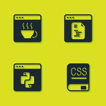 Set Software, Books about programming, Python language and icon. Vector Stock Illustration