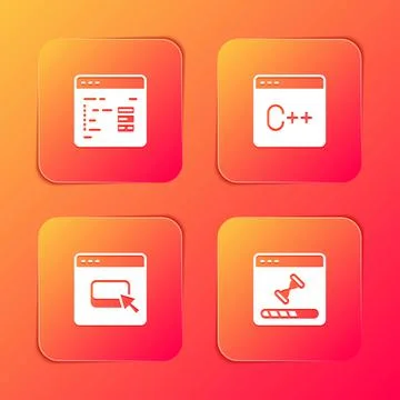 Set Software, , Browser files and Loading data window icon. Vector Stock Illustration