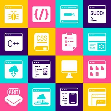 Set Software, Browser files, Debugging, Search engine, Books about programming 스톡 일러스트