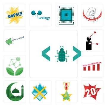 Set of software bug, 20% off, veteran, crossed skis, masjid, high performance Free Stock Illustration