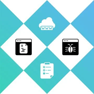 Set Software, Clipboard with checklist, Web development and System bug icon Stock Illustration