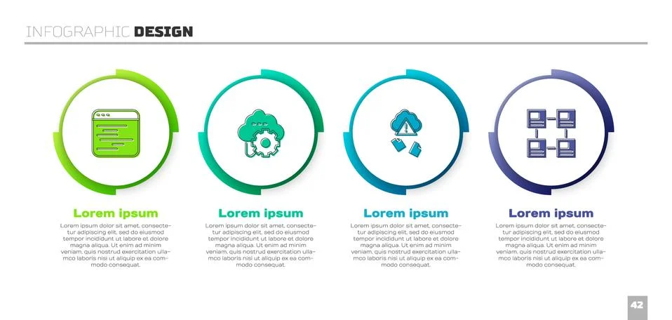 Set Software, Cloud technology data transfer, hacking and Hierarchy organogram Illustrazione stock