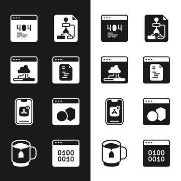 Set Software, Cloud technology data transfer, Page with 404 error, Flowchart 스톡 일러스트