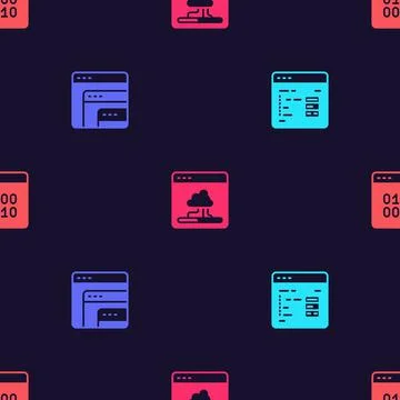 Set Software, , Cloud technology data transfer and Binary code on seamless Illustrazione stock