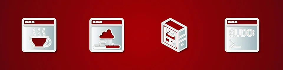 Set Software, Cloud technology data transfer, Computer and Code terminal icon Stock Illustration