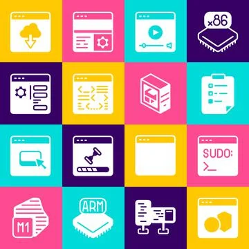 Set Software, Code terminal, Clipboard with checklist, Online play video Stock Illustration