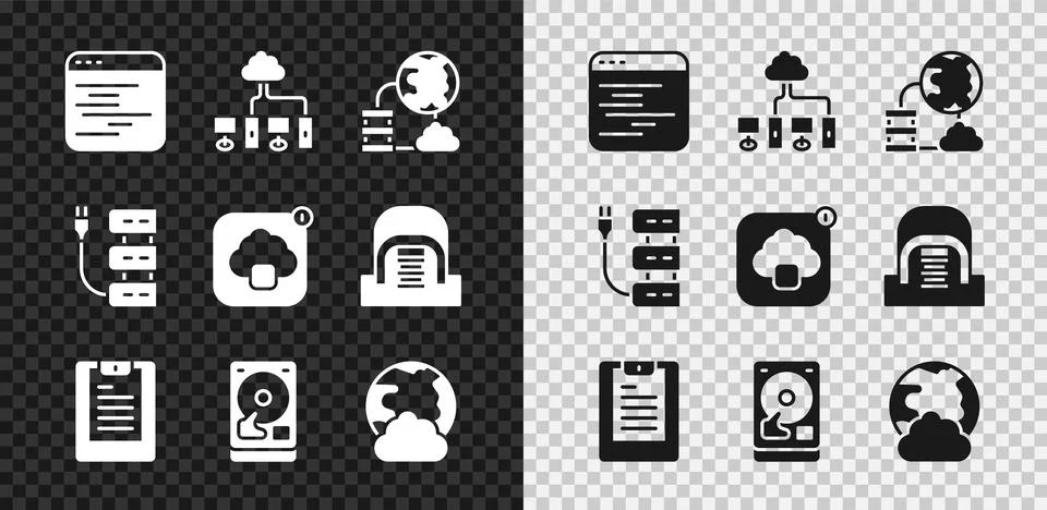 Set Software, Computer network, Network cloud connection, Server, Data repo.. Stock Illustration