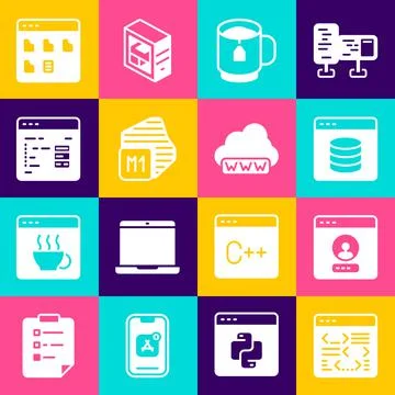 Set Software, Create account screen, Server, Data, Web Hosting, Cup tea with tea Stock Illustration