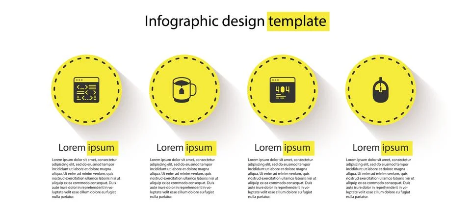 Set Software, Cup tea with tea bag, Page 404 error and Computer mouse. Business Illustrazione stock