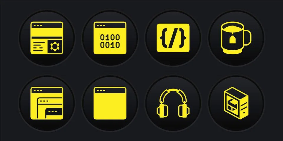 Set Software, Cup tea with tea bag, Browser window, Headphones, Programming Illustrazione stock