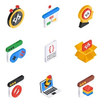 Set of Software Development Flat Isometric Icons Illustrazione stock