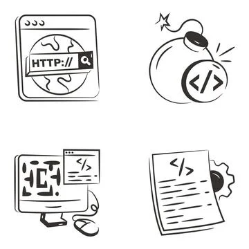 Set of Software Development Glyph Icons Stock Illustration