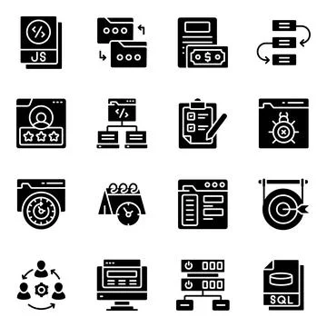Set of Software Development Solid Icons Stockillustratie