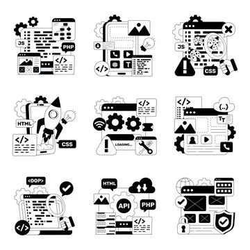 Set of Software Development Solid Illustrations Stock Illustration