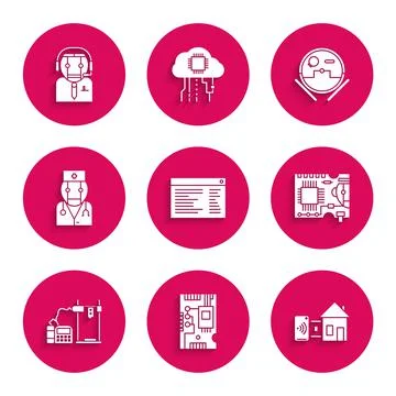 Set Software, Electronic computer components motherboard digital chip, Smart  스톡 일러스트