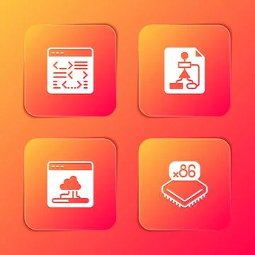 Set Software, Flowchart, Cloud technology data transfer and Processor with Illustrazione stock