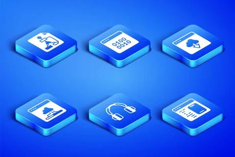 Set Software, Flowchart, Headphones, Cloud technology data transfer, Binary code Stock Illustration