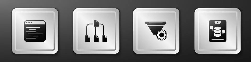 Set Software, Folder tree, Filter setting and Server, Data, Web Hosting icon Illustrazione stock