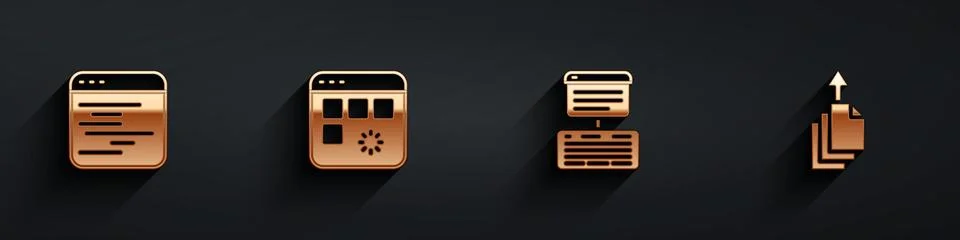 Set Software, Loading data window, Server, Data, Web Hosting and export icon Illustrazione stock