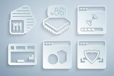 Set Software, Loading data window, Keyboard, Browser with shield, Processor Stock Illustration
