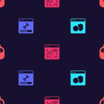 Set Software, Loading data window,  and Computer mouse on seamless pattern... Illustrazione stock