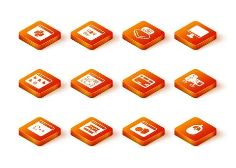 Set Software, MySQL code, Browser files, Keyboard, Computer mouse and monitor Stock Illustration