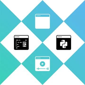 Set Software, Online play video, Browser window and Python programming language Stock Illustration