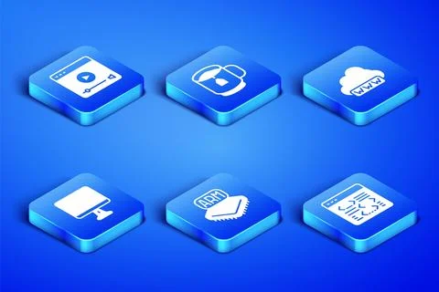 Set Software, Online play video, Processor, Computer monitor screen, Cup te.. Stockillustratie