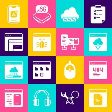 Set Software, Page with 404 error, Cloud technology data transfer, Web Stock Illustration