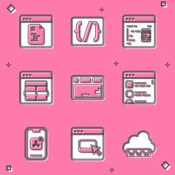 Set Software, Programming language syntax, MySQL code, Keyboard, Browser files Stock Illustration