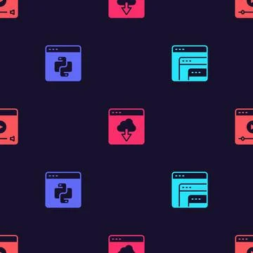 Set Software, Python programming language, Cloud technology data transfer and Stock Illustration