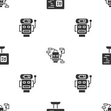 Set Software, Robot and low battery charge on seamless pattern. Vector Stock Illustration