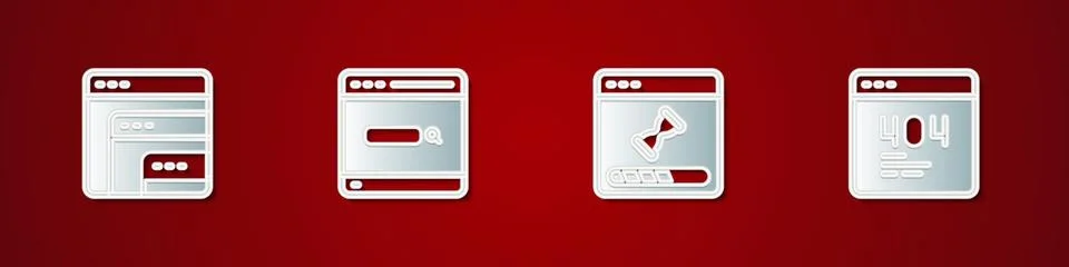 Set Software, Search engine, Loading data window and Page with 404 error icon Illustrazione stock