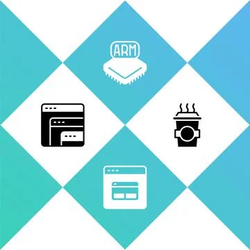 Set Software, Search engine, Processor and Coffee cup to go icon. Vector 스톡 일러스트