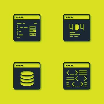 Set Software, , Server, Data, Web Hosting and Page with 404 error icon. Vector Stock Illustration