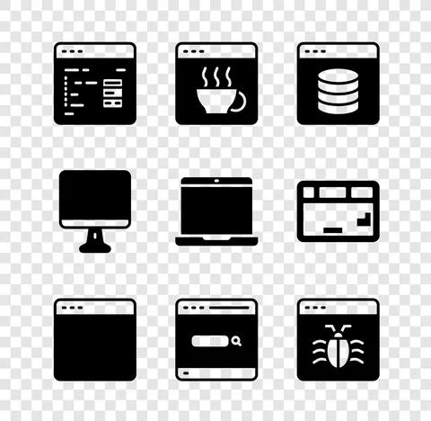 Set Software, Server, Data, Web Hosting, Browser window, Search engine, System Illustrazione stock