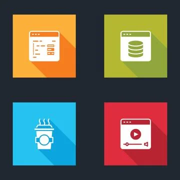Set Software, Server, Data, Web Hosting, Coffee cup to go and Online play v.. Stock Illustration