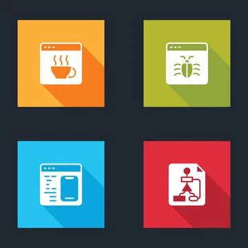 Set Software, System bug, and Flowchart icon. Vector Stock Illustration